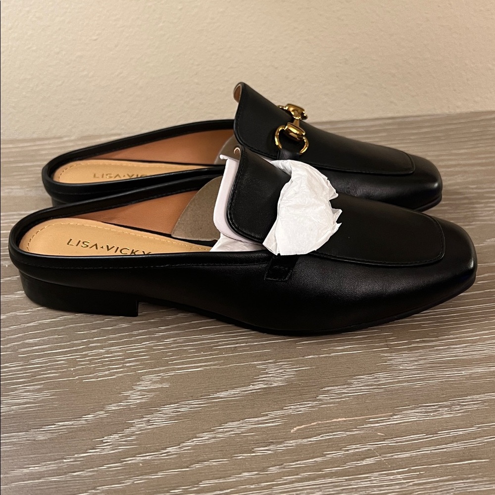 NIB, Lisa Vicky Zip-V Square Toe Mule in Black Leather. - Picture 6 of 11